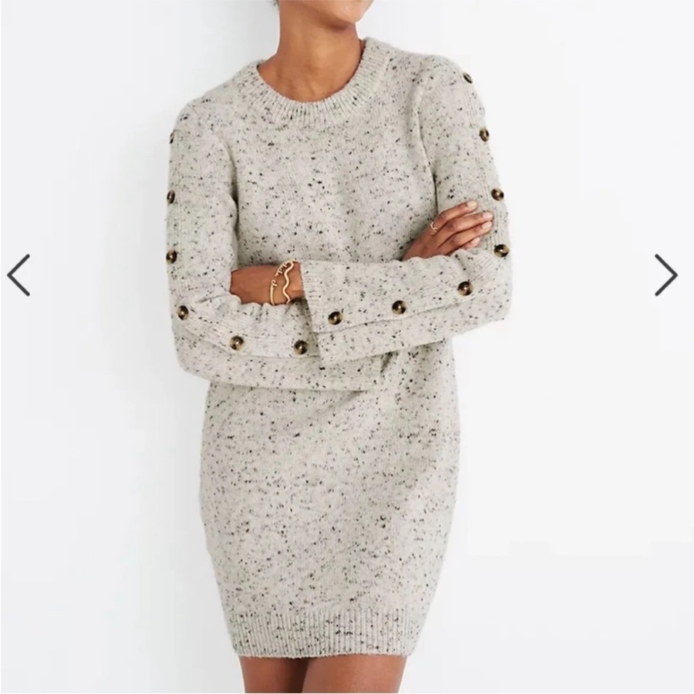Madewell Donegal Button Long Sleeve Speckled Beige Wool Sweater Dress Size XL